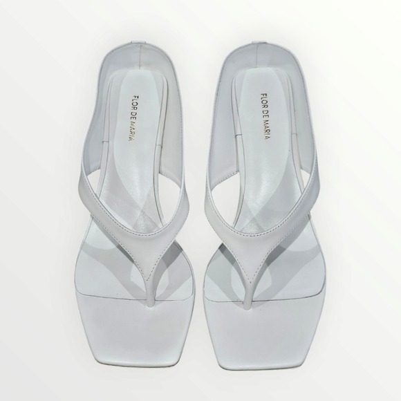 FLOR DE MARIA White Leather Kitten Heel Thong Sandals 9M - Picture 2 of 9